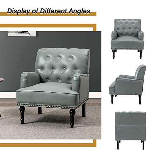 Faux Leather Accent Chair with Button-Tufted Back and Wood Legs Z4987