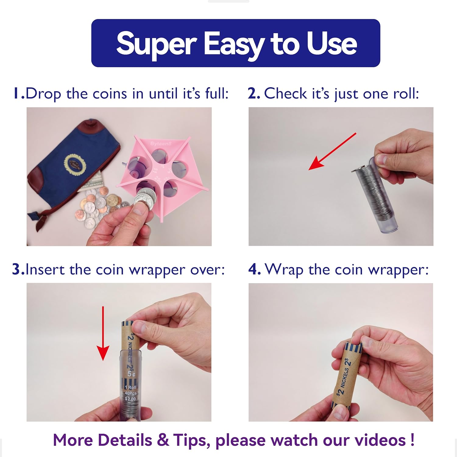 Coin Counter Tube Sorter with Coin Wrappers V2491