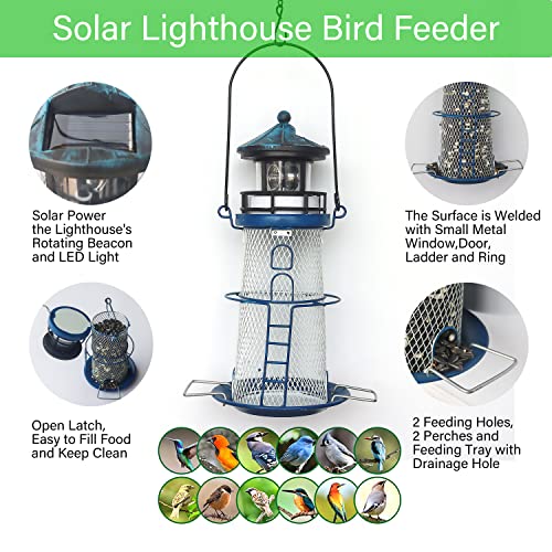 Blue 14" Solar Bird Feeder with Rotating Beacon LED Light A806