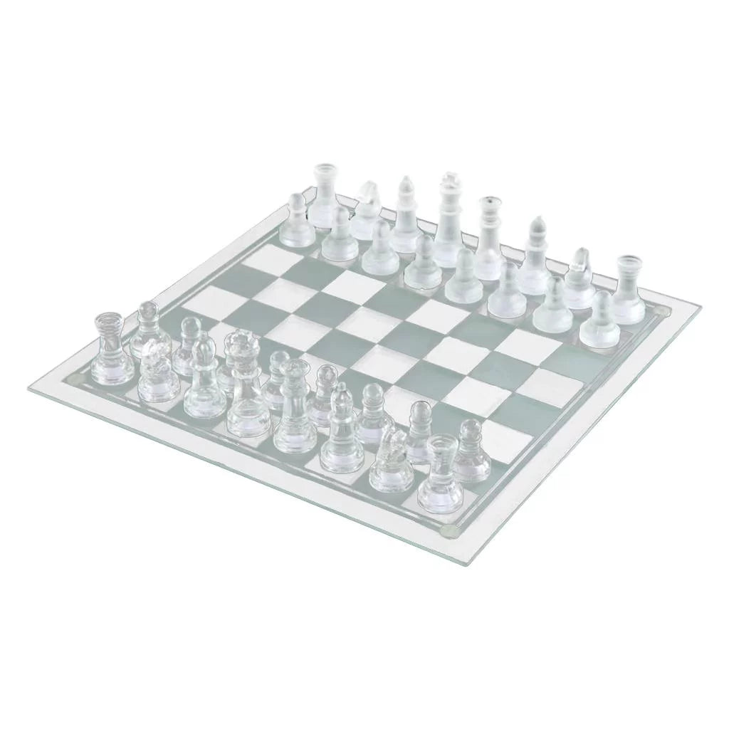 Solid Glass Chess Pieces with Padded Bottom Crystal Chess Board Play Set - 20x20cm G264