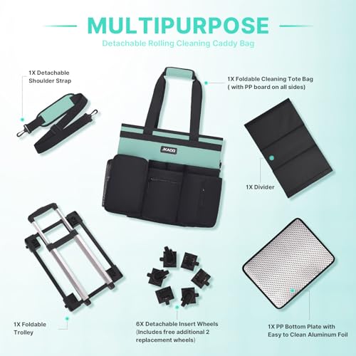 Blue-Green Waterproof Rolling Cleaning Caddy with Detachable Trolley C3853