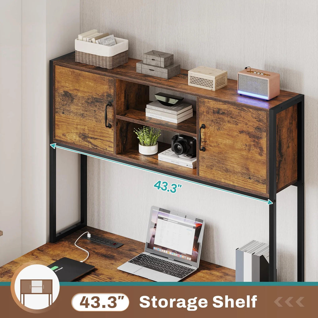 Rustic Brown L Shaped Desk with Fabric Drawers and Power Outlet S71142