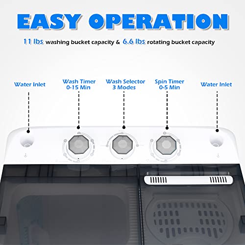 Portable Twin Tub Washer and Dryer Combo with Gravity Drain Pump S262210