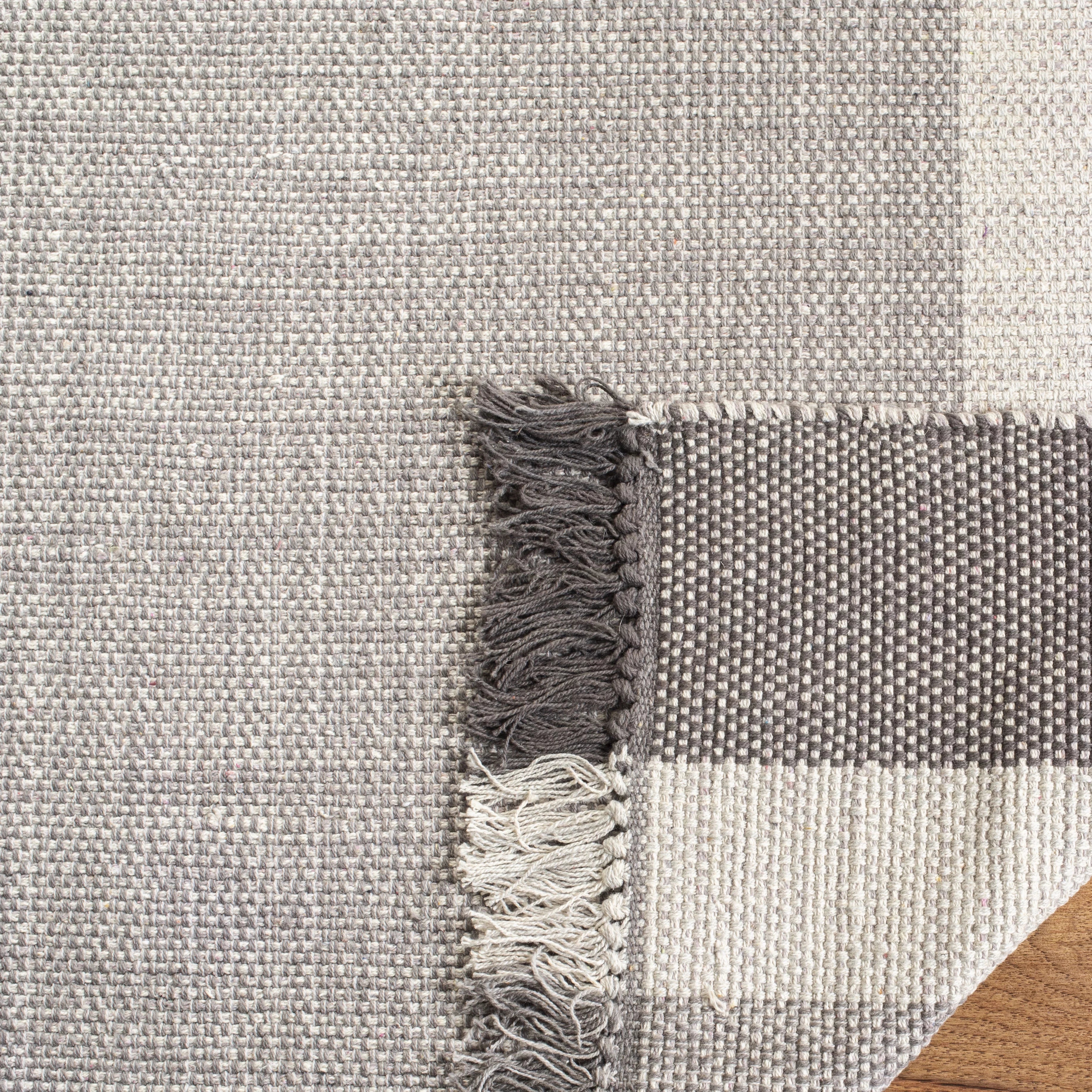 Ivory/Grey Cotton Striped Area Rug, 3' x 5' F2552
