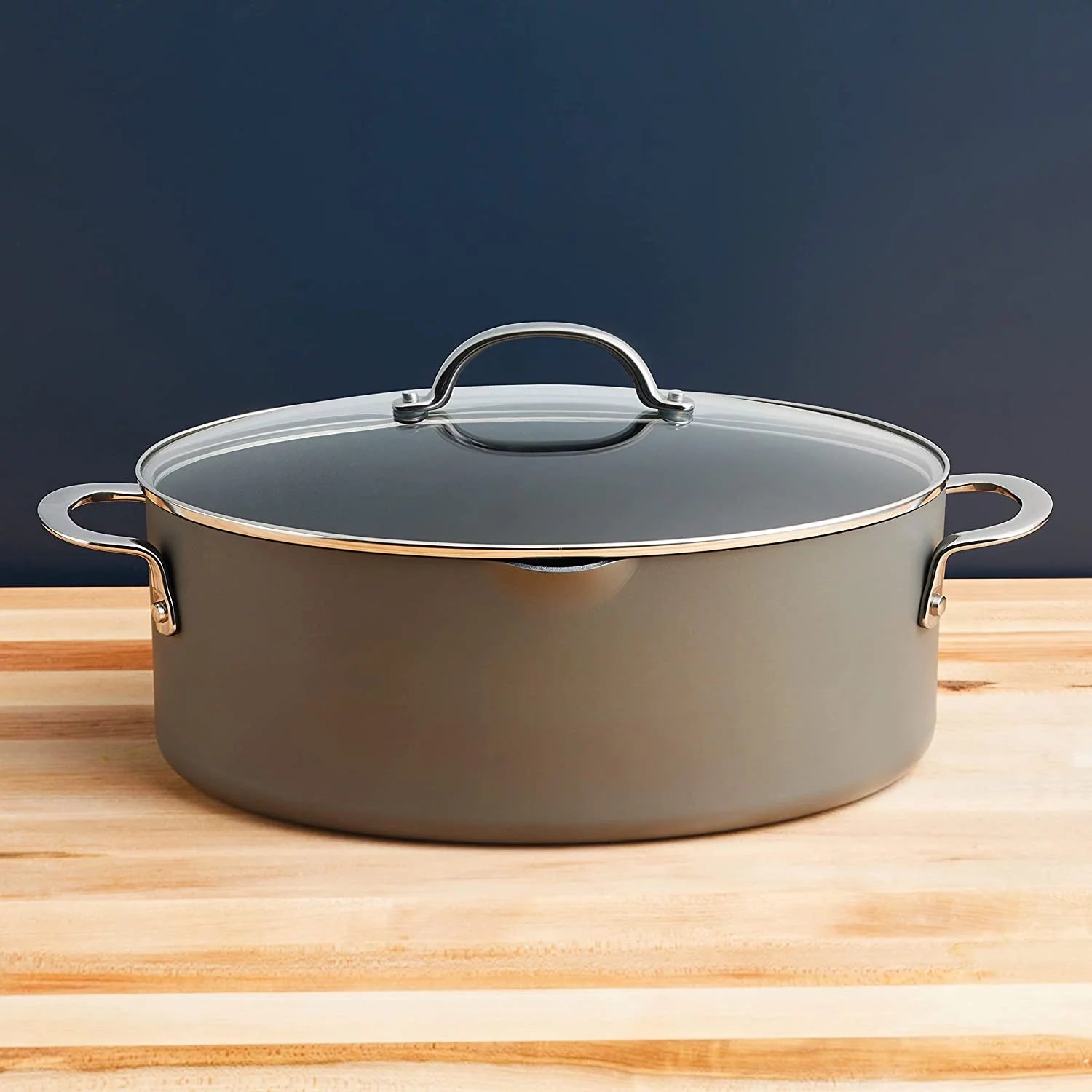 Hard Anodized 8 Quart Non-stick Oval Pasta Pot and Braiser Y660891