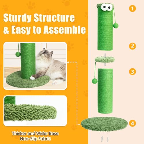 34-Inch Tall Cat Scratching Post with Sisal-Wrapped Post, Hanging Ball Toy, Vibrant Green J208