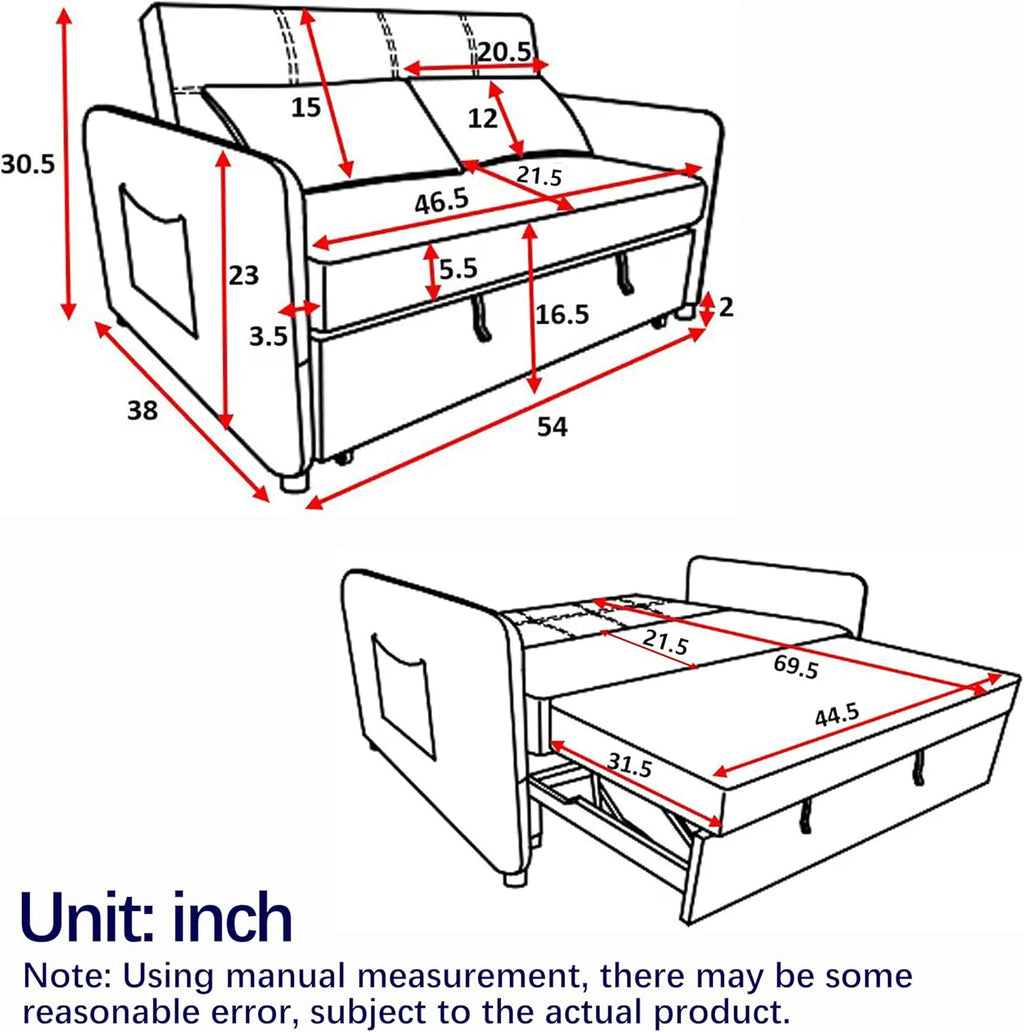 54" 3-in-1 Convertible Sleeper Pull Out Sofa Bed Recliner Grey Z10714