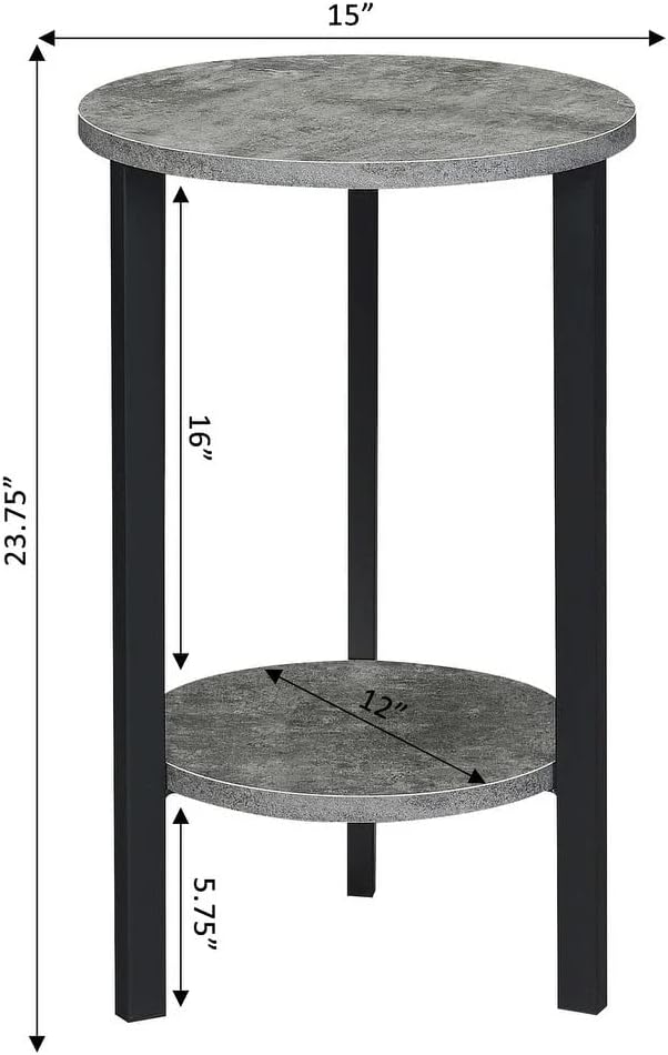 24" Tall Round Rustic End Table with Faux Birch Top, Black Metal Frame Z528