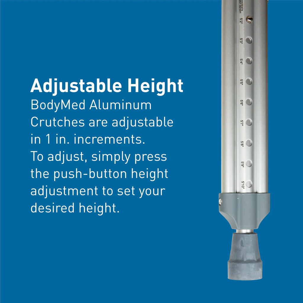 Lightweight Aluminum Crutches Pair, Adult, Medium, Height Adjustable I366