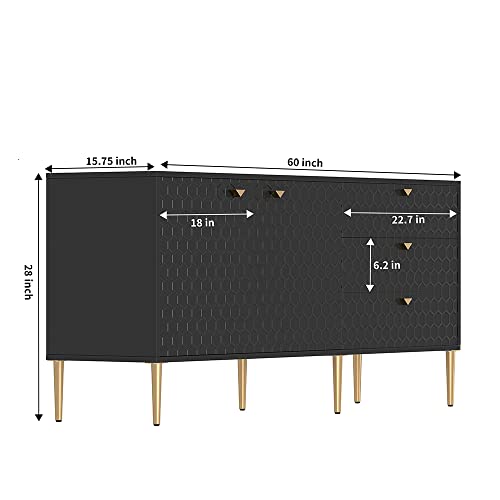 White 48 Inch Sideboard Buffet Cabinet with 3 Doors and Adjustable Shelves N8008