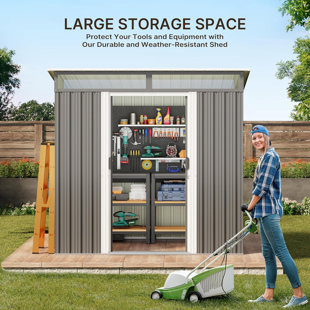 6' x 4' Outdoor Metal Storage Shed with Sliding Doors Dark Gray P6142