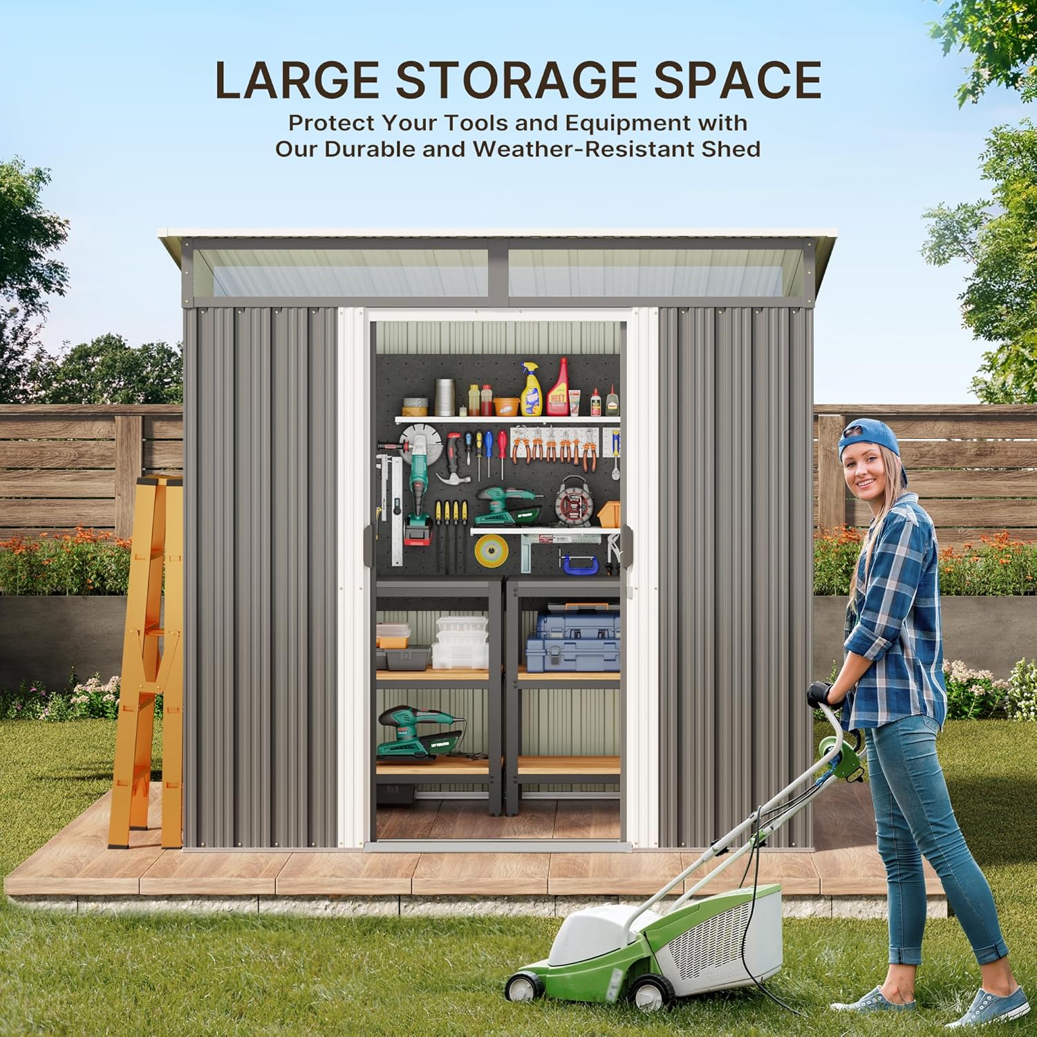 6' x 4' Outdoor Metal Storage Shed with Sliding Doors Dark Gray P6142