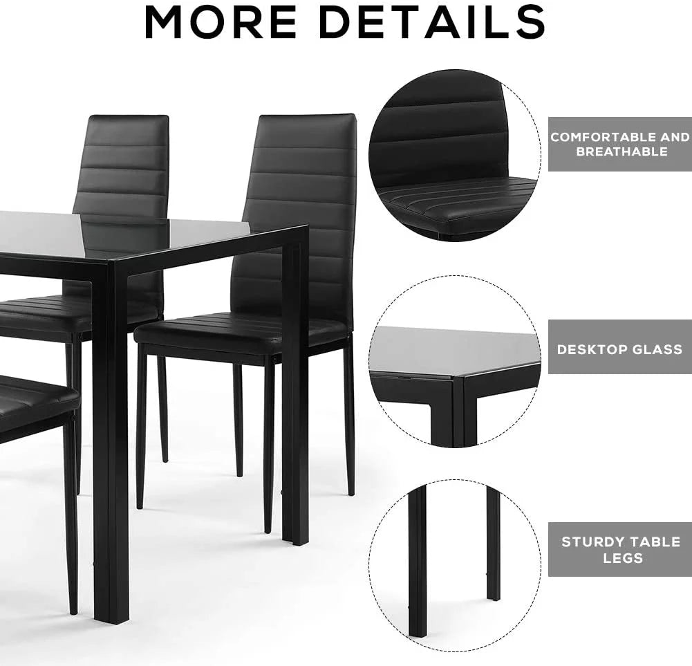 Glass Dining Table and 4 PU Leather Chair F170