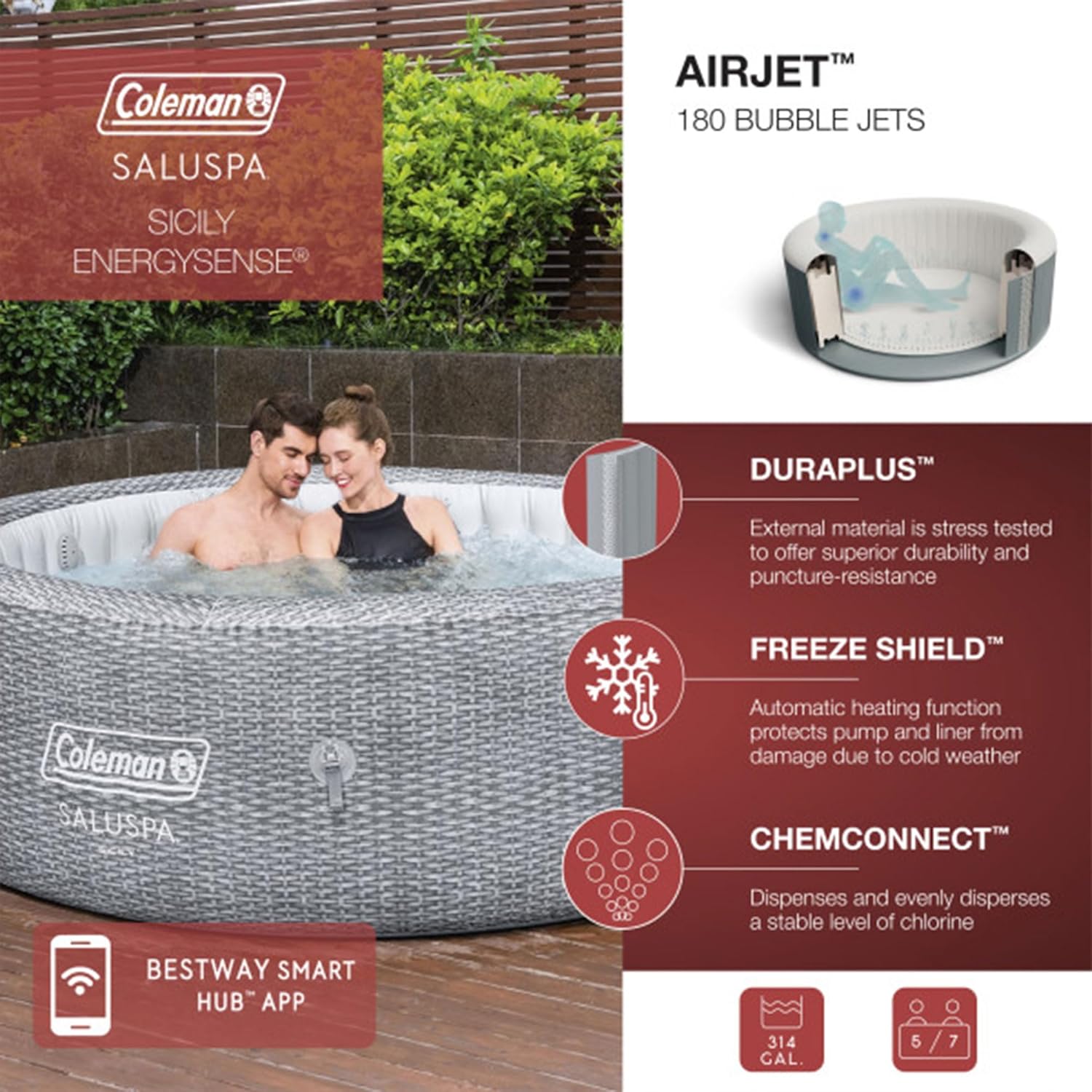 Inflatable Hot Tub with Seat and Headrest Pillows L79570