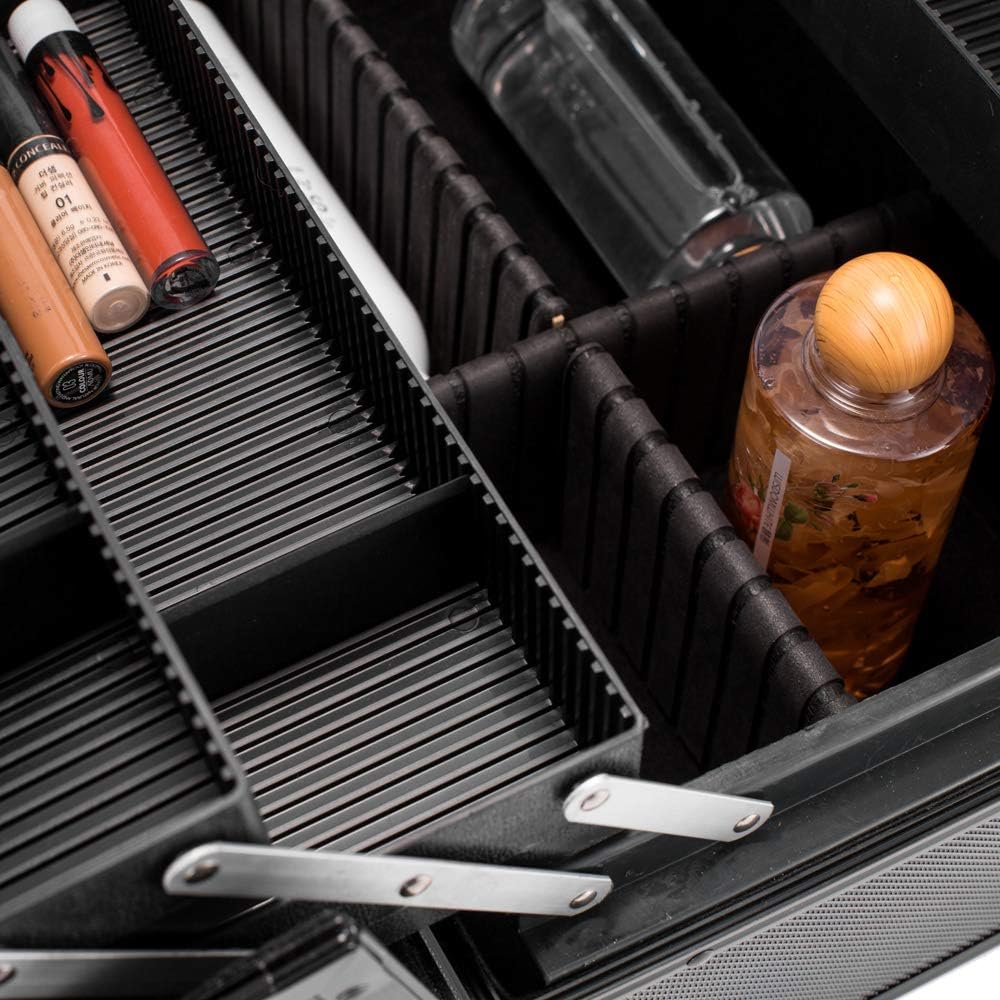 Portable Makeup Train Case with Lock and Compartments, black J41765