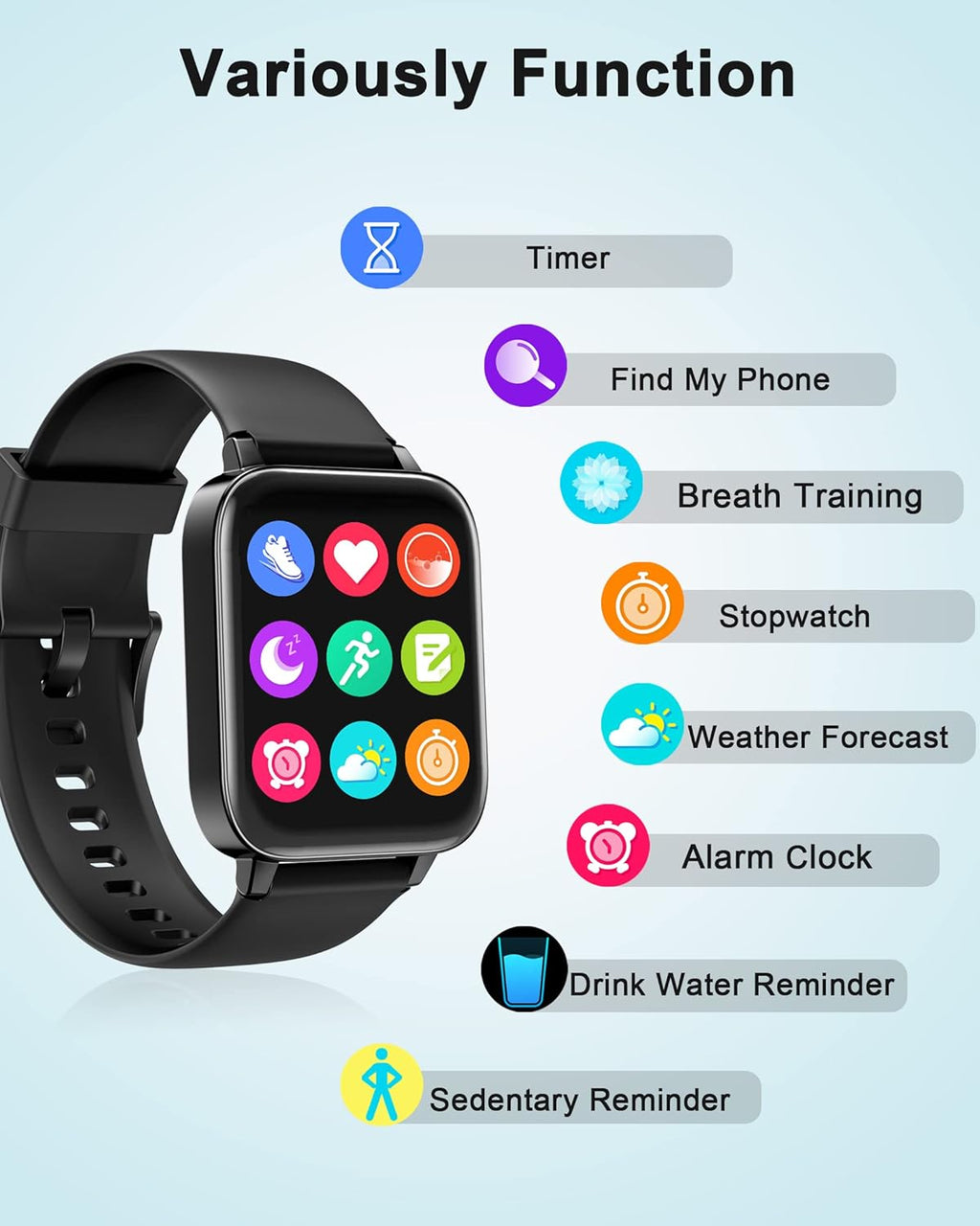 1.7" Smartwatch with Heart Rate SpO2 Sleep Monitor, 5ATM Waterproof Fitness Watch A5820