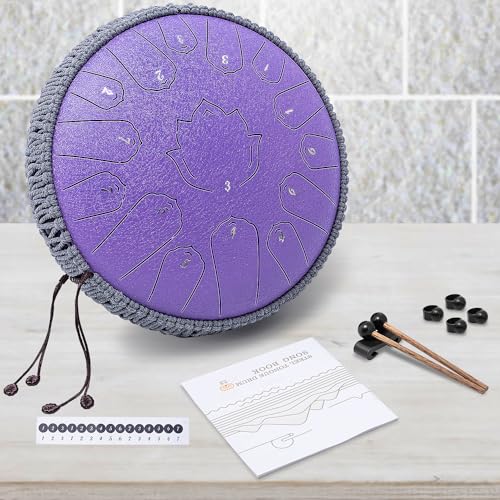 13 Inch 15 Notes Steel Tongue Drum with Travel Bag Drumsticks Holder Finger Paddles and Music Book J99882
