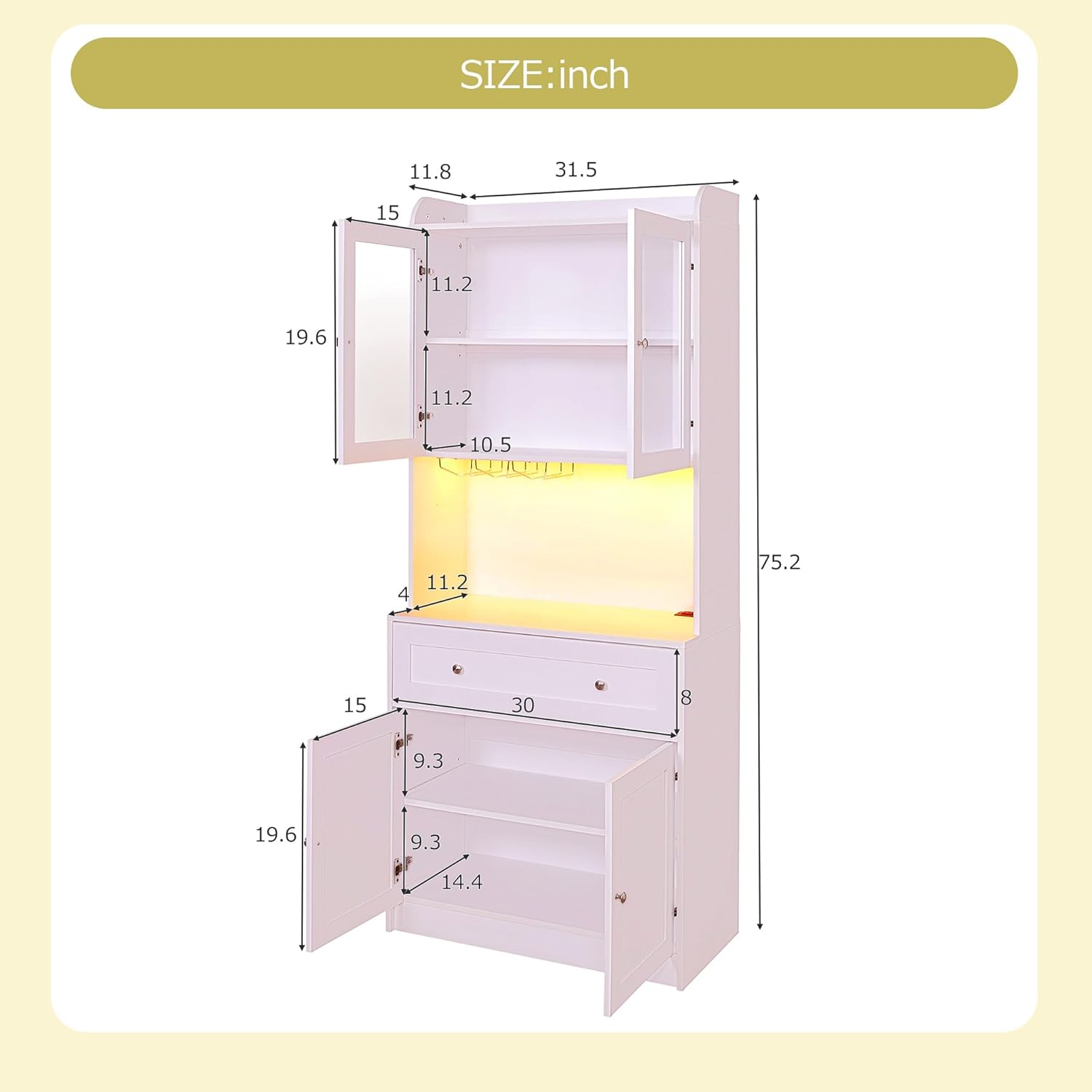 75.2" Wood Pantry Cabinet with LED Lights D944