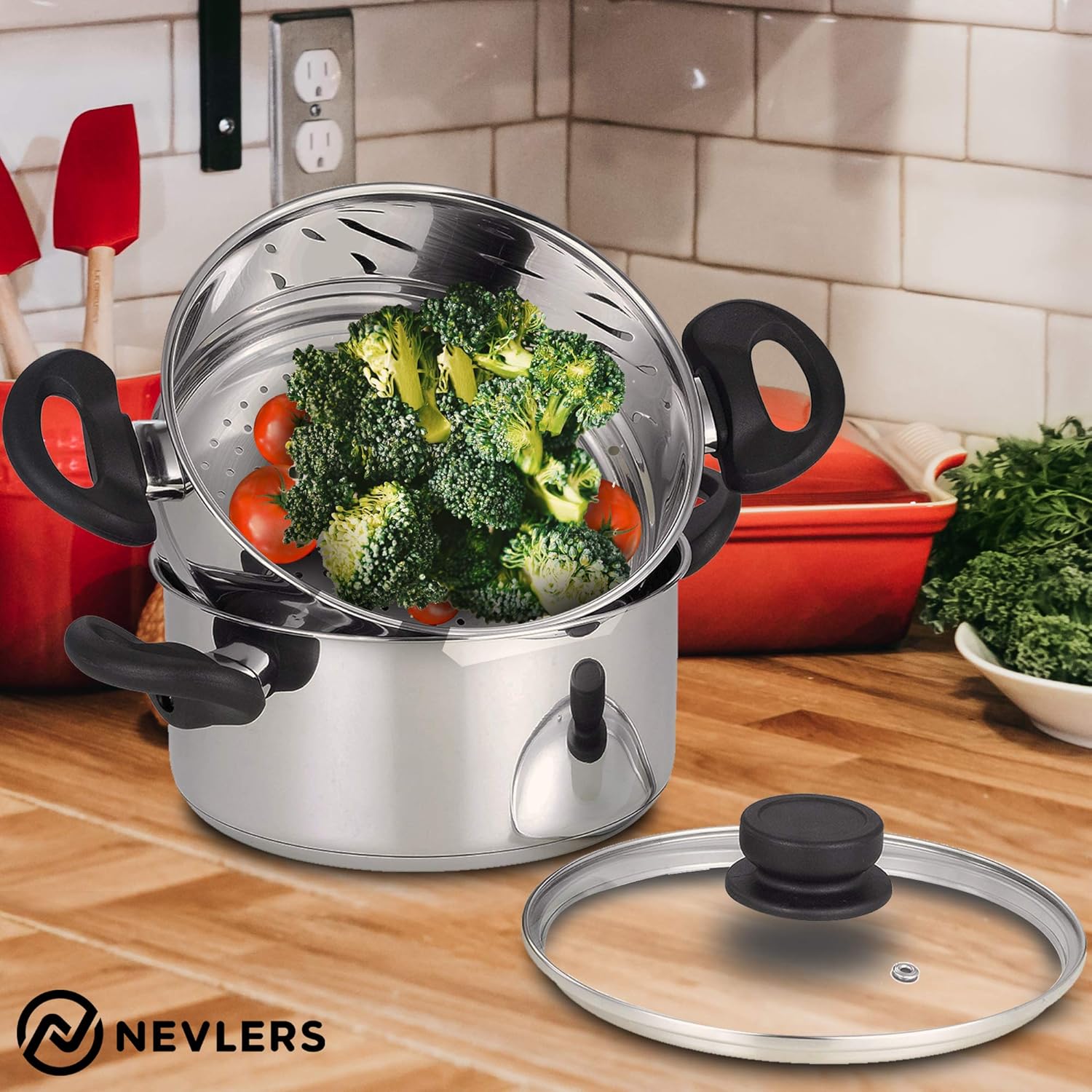 Stainless Steel 3 Quart Steamer Pot with 2 Quart Steamer Insert plus Vented Lid 3 Piece Set U160