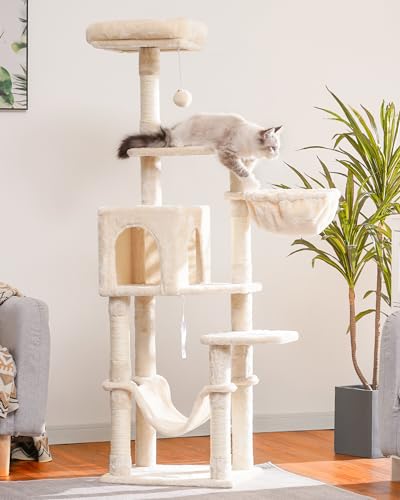 Light Gray Multi-Level Cat Tree with Hammock and Scratching Posts J5387