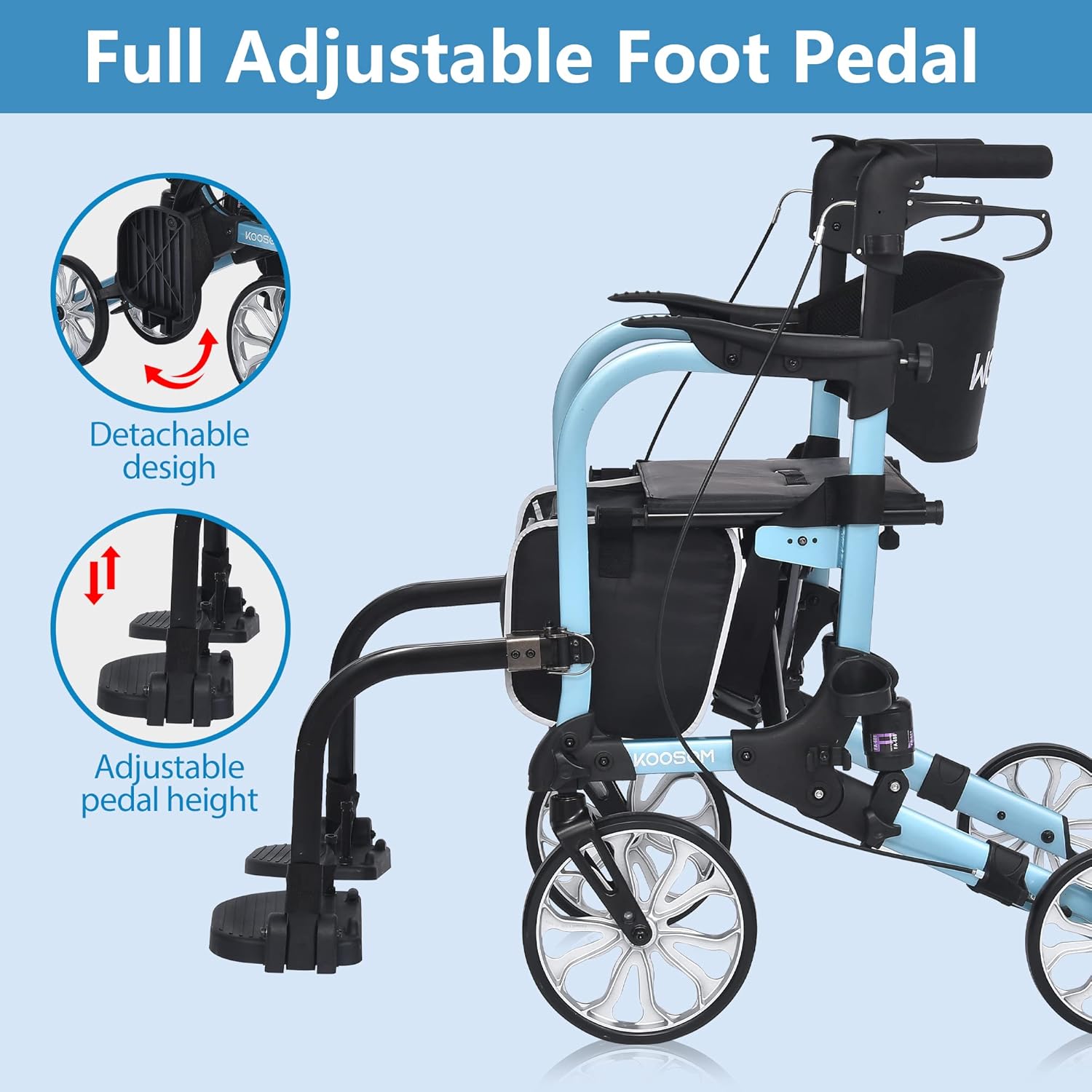4 Wheel Rollator Walker Chair with Seat and Footrest F5340