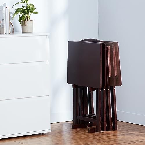 4-Pack Black Rectangular Folding Tray Table with Storage Rack K84843