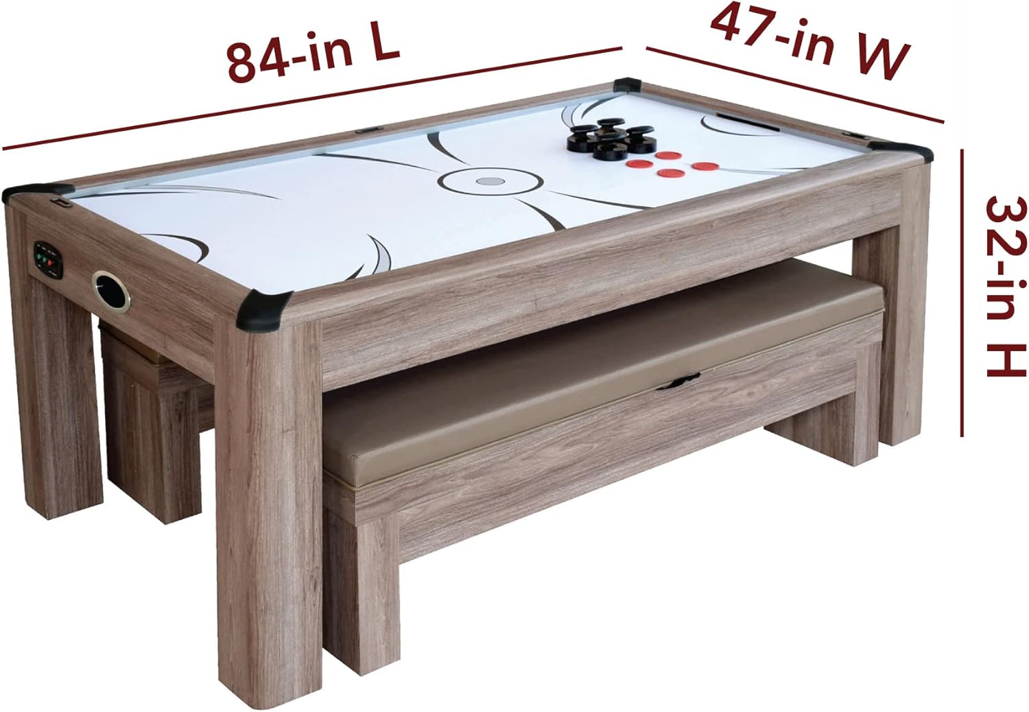 7-ft Air Hockey Table Tennis Combination with Dining Top and Two Storage Benches S105
