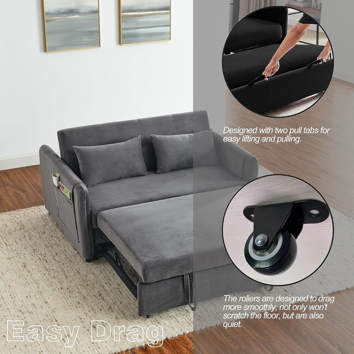 54" 3-in-1 Convertible Sleeper Pull Out Sofa Bed Recliner Grey Z10714