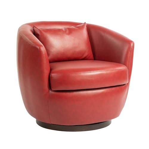 Light Beige PU Leather Swivel Barrel Chair with Hidden Storage O6035