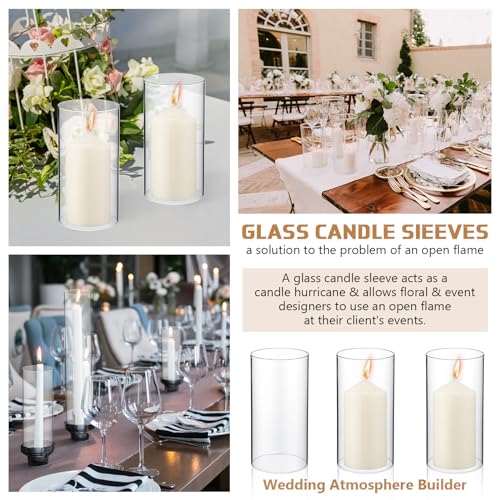 2.5 x 8 Inch Clear Glass Cylinder Candle Holder with Unscented Pillar Candles E986