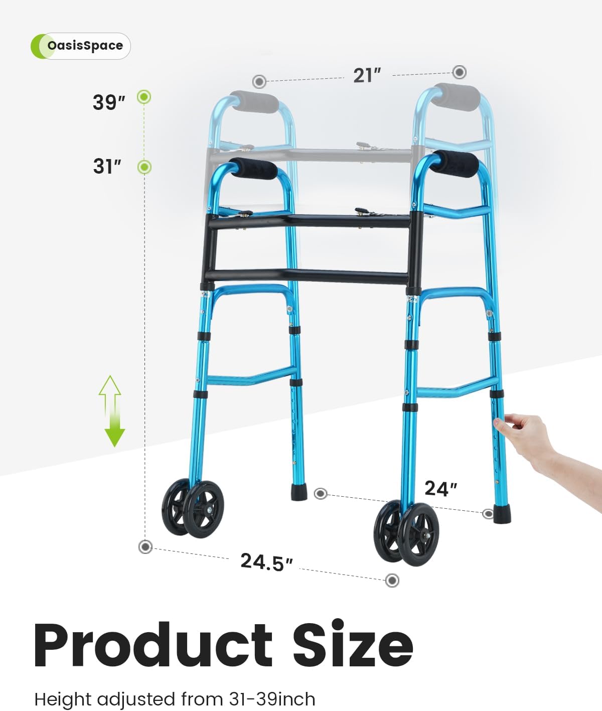 Heavy Duty Folding Walker with 5 Inches Wheels I719