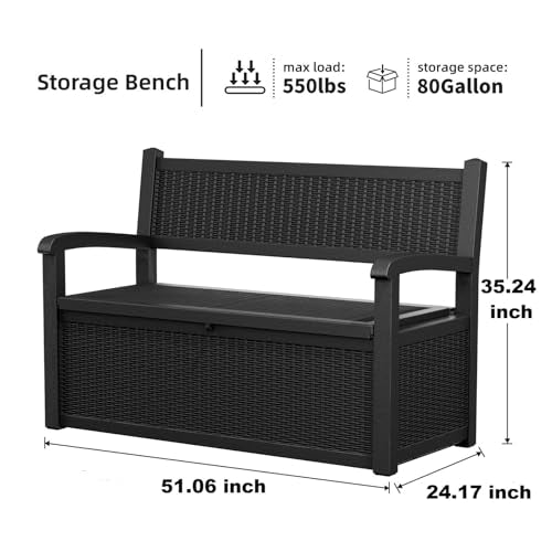 Black 80 Gallon Waterproof Lockable Storage Bench Deck Box O3998
