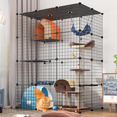 Large Cat Cage with Balcony Detachable Metal Wire Kennels Crate N5434