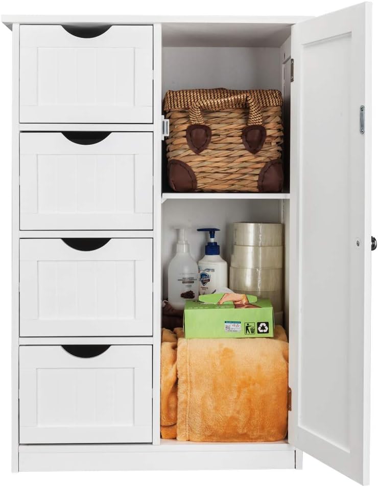 Wooden Bathroom Floor Cabinet with 4 Doors Adjustable Shelves V56754