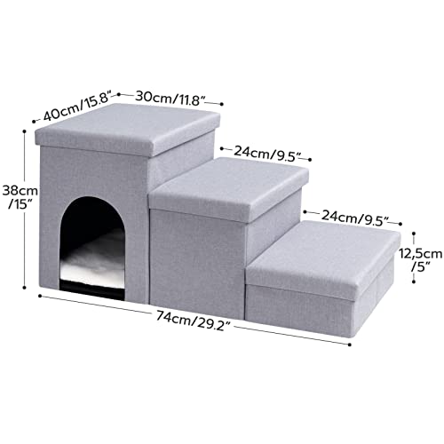 Gray 3 Steps Dog Stairs with Storage C87874