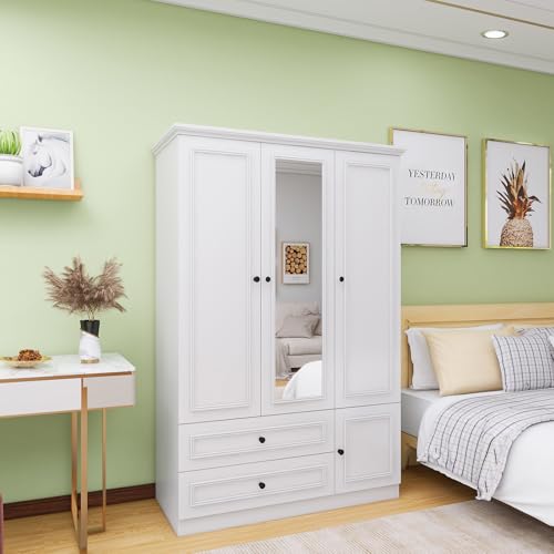 White 4 Door Armoire with 2 Hanging Rods and 4 Drawers A444863