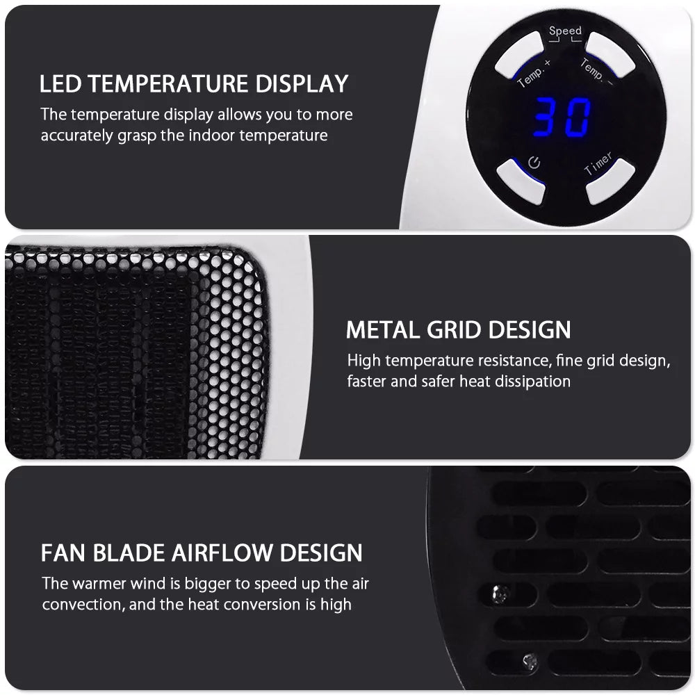 500W Plug-in Space Heater with Adjustable Thermostat and Timer A944903
