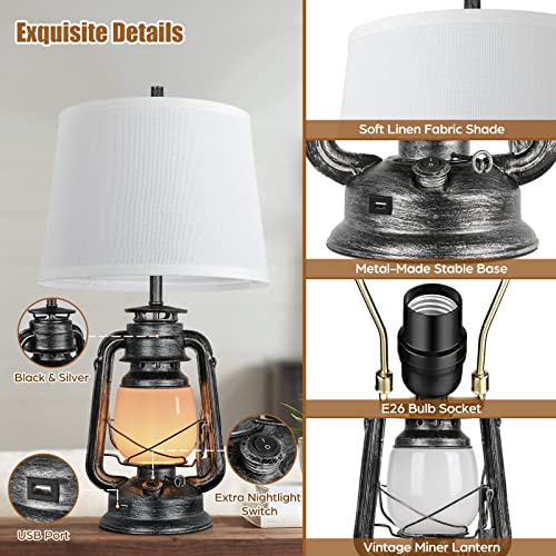 White 3-Way Dimmable Touch Table Lamps with USB Port O393