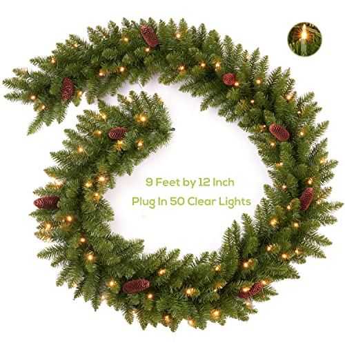 Pre-lit 9 Ft Christmas Garland with 50 Led Lights W859286