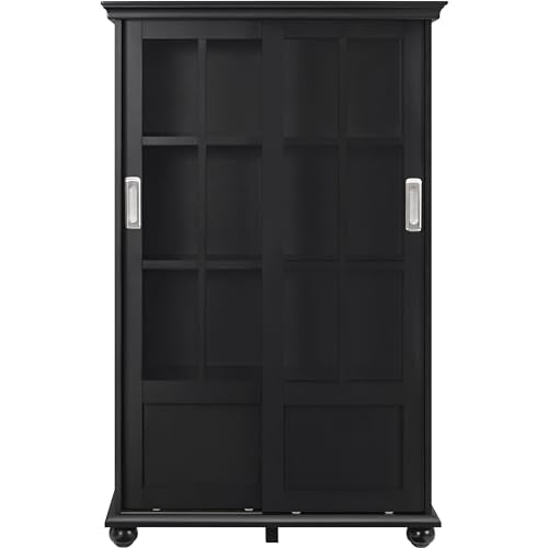 Red Bookcase with Sliding Glass Doors N523