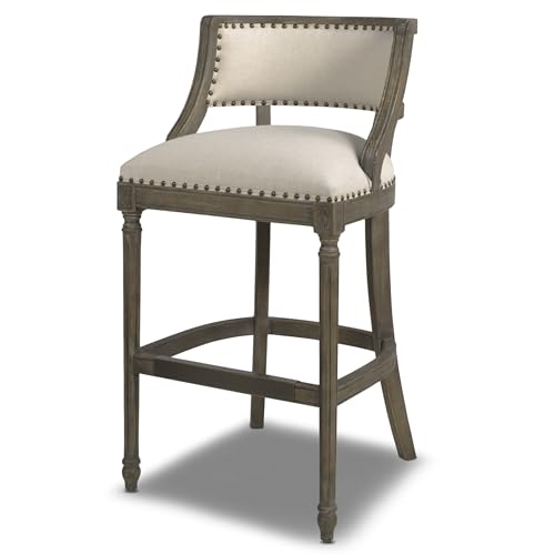 Dark Heathered Grey Linen Counter Height Bar Stool with Backrest U136374