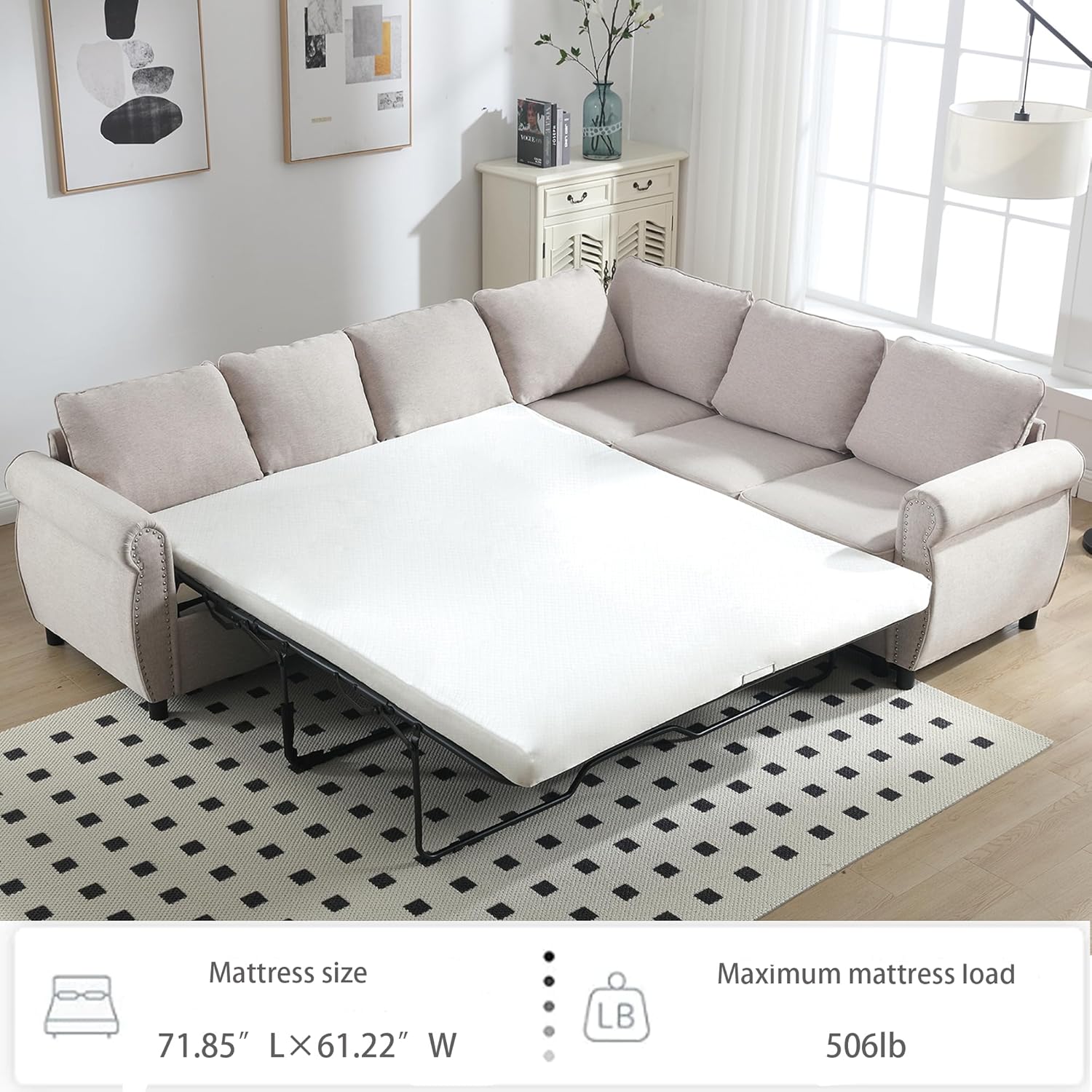 Beige Modular Sectional Sleeper Sofa with Pull Out Bed C832