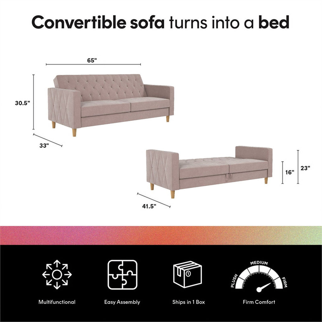 Blush Velvet Futon with Storage N3025