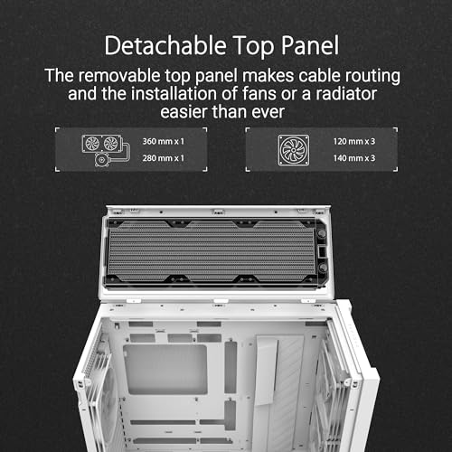 White ATX Mid-Tower PC Case with Four 140 mm ARGB Fans and Interchangeable Tempered Glass or Mesh Side Panels S6894