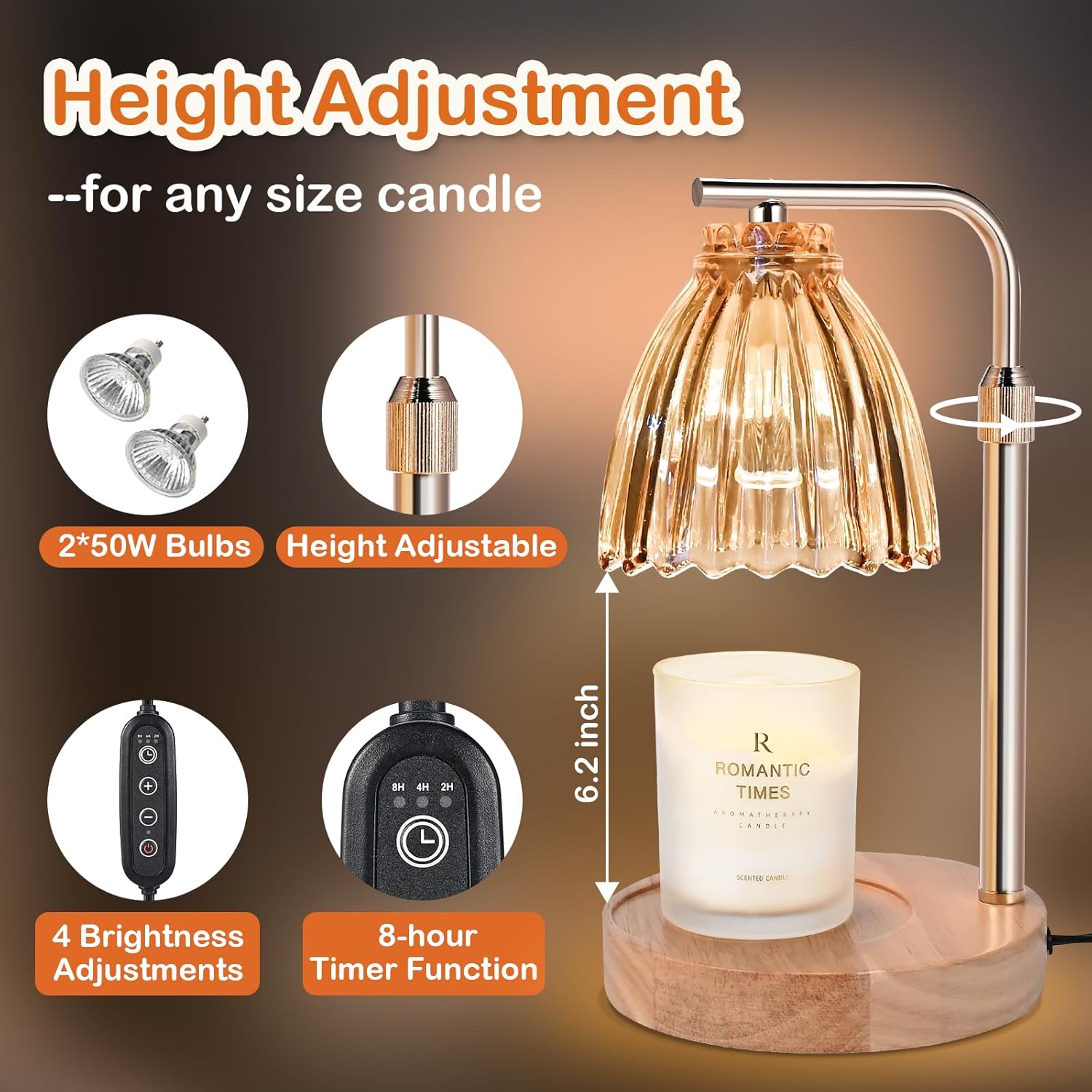 Electric Candle Warmer Lamp with Timer & Dimmer, Glass, Includes 2 Bulbs Y2607