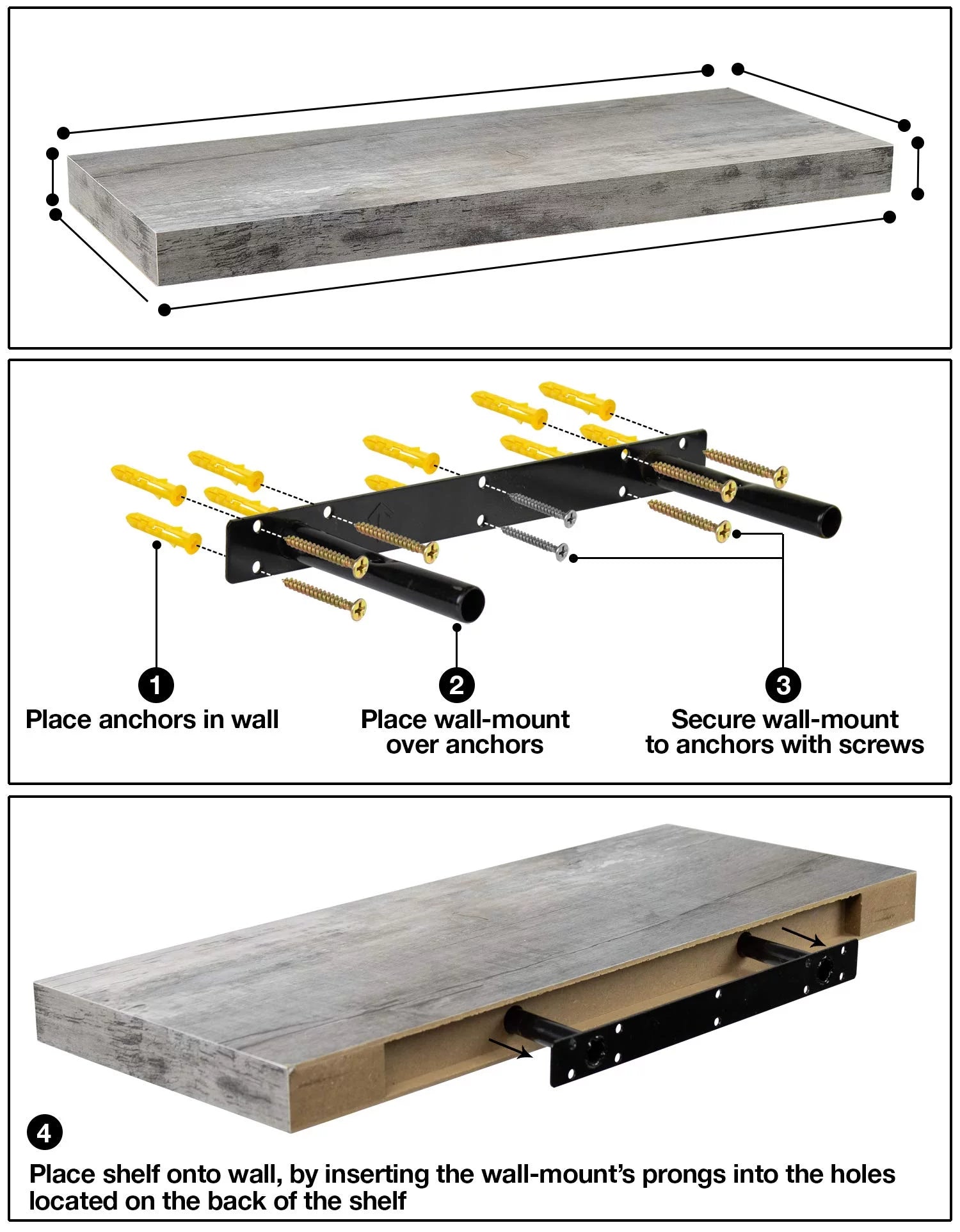 Gray Wood Floating Wall Shelf E860453