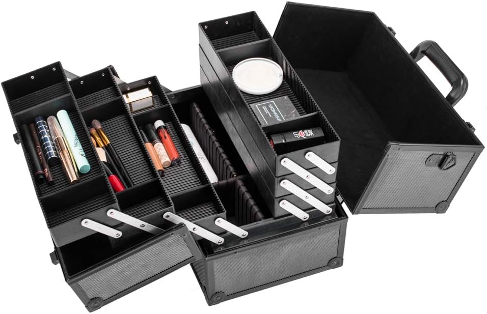 Portable Makeup Train Case with Lock and Compartments, black J41765