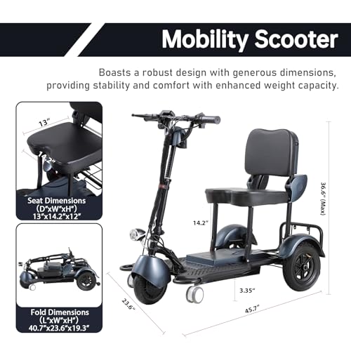 Blue 3-Wheel Folding Mobility Scooter H1530