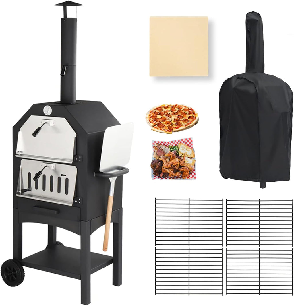 Black Portable Wood-Fired Pizza Oven with Pizza Stone K940904