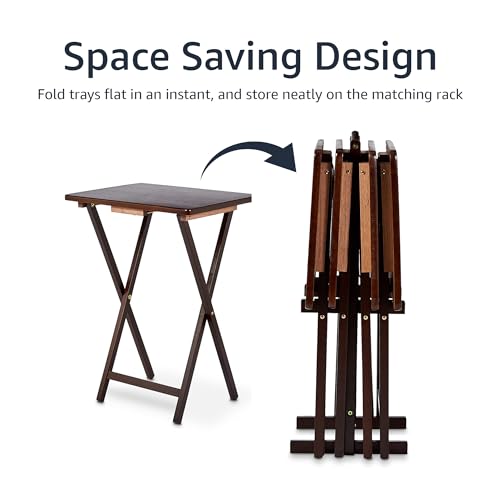 4-Pack Black Rectangular Folding Tray Table with Storage Rack K84843